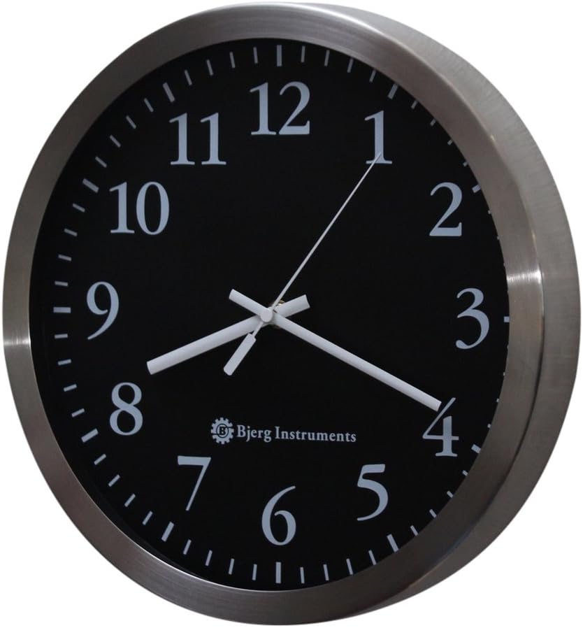 Bjerg Instruments Modern 12" Stainless Silent Wall Clock with Non Ticking Quiet and Accurate Movement