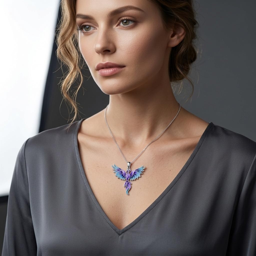 Collana da donna con ciondolo a forma di fenice sfumata, gioiello con ciondolo a forma di fenice, regalo di compleanno o anniversario per lei