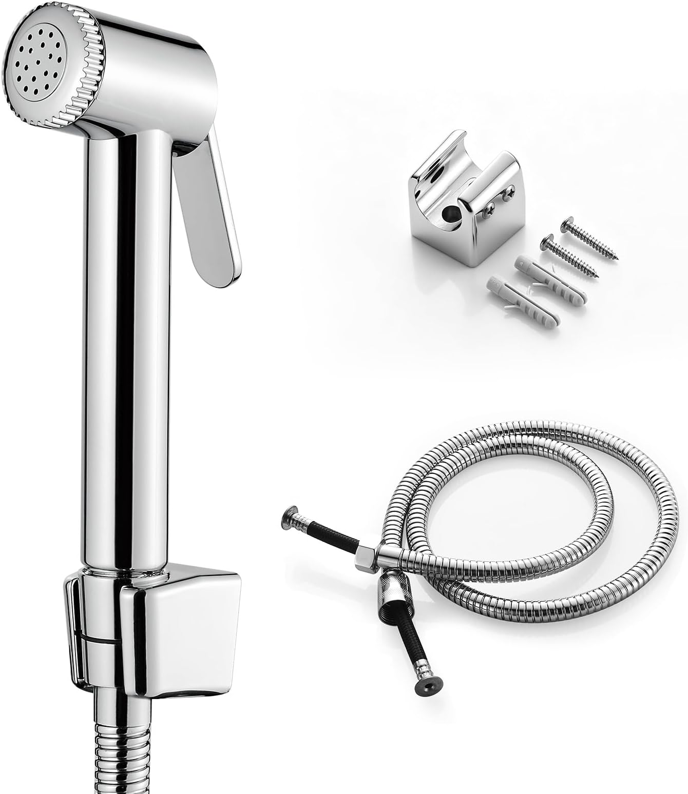 Ibergrif Bidet Sprayer Attachment for Toilet UK, Handheld Muslim Shower for Toilet with Hose and Holder, Chrome, Silver M20282