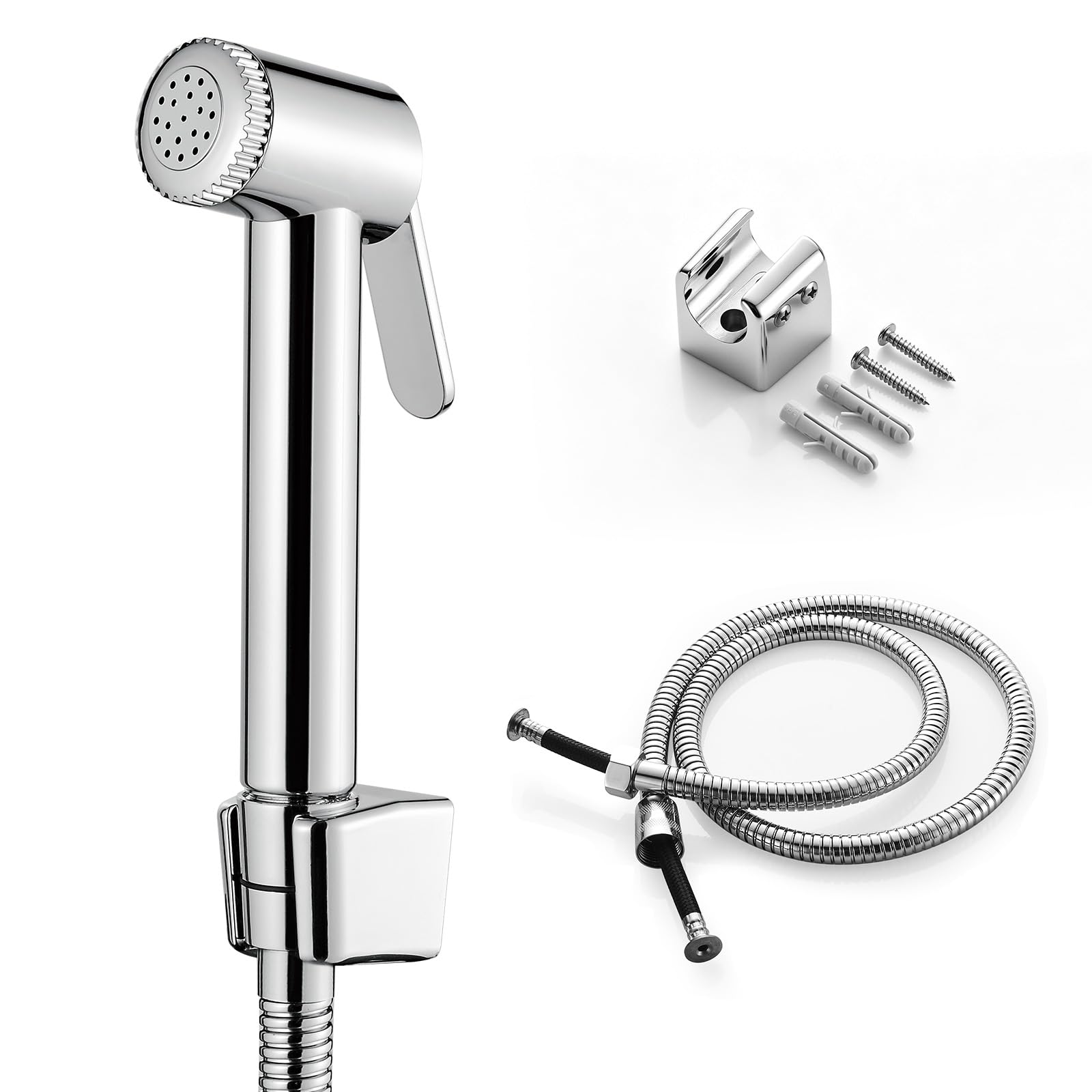 Ibergrif Silver Bidet Sprayer Attachment For Toilet Uk, Handheld Muslim Shower For Toilet With Hose And Holder, Chrome, M20282