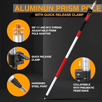 Aluminum Prism Pole with Quick Release Clamp (2.6M)