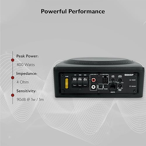 Miniatura 7 de Rockville SS65P 400W 6.5" Subwoofer activo delgado para automóvil debajo del asiento, amplificador integrado, graves ajustables, entradas de alto