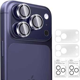 2 Pack Camera Lens Protector Individual Anti Shatter Lens Protector + 2 Pcs Rear Back Camera Hollow Lens Protector Matte Guard Film for iPhone 17 Pro Max Only - Transparent