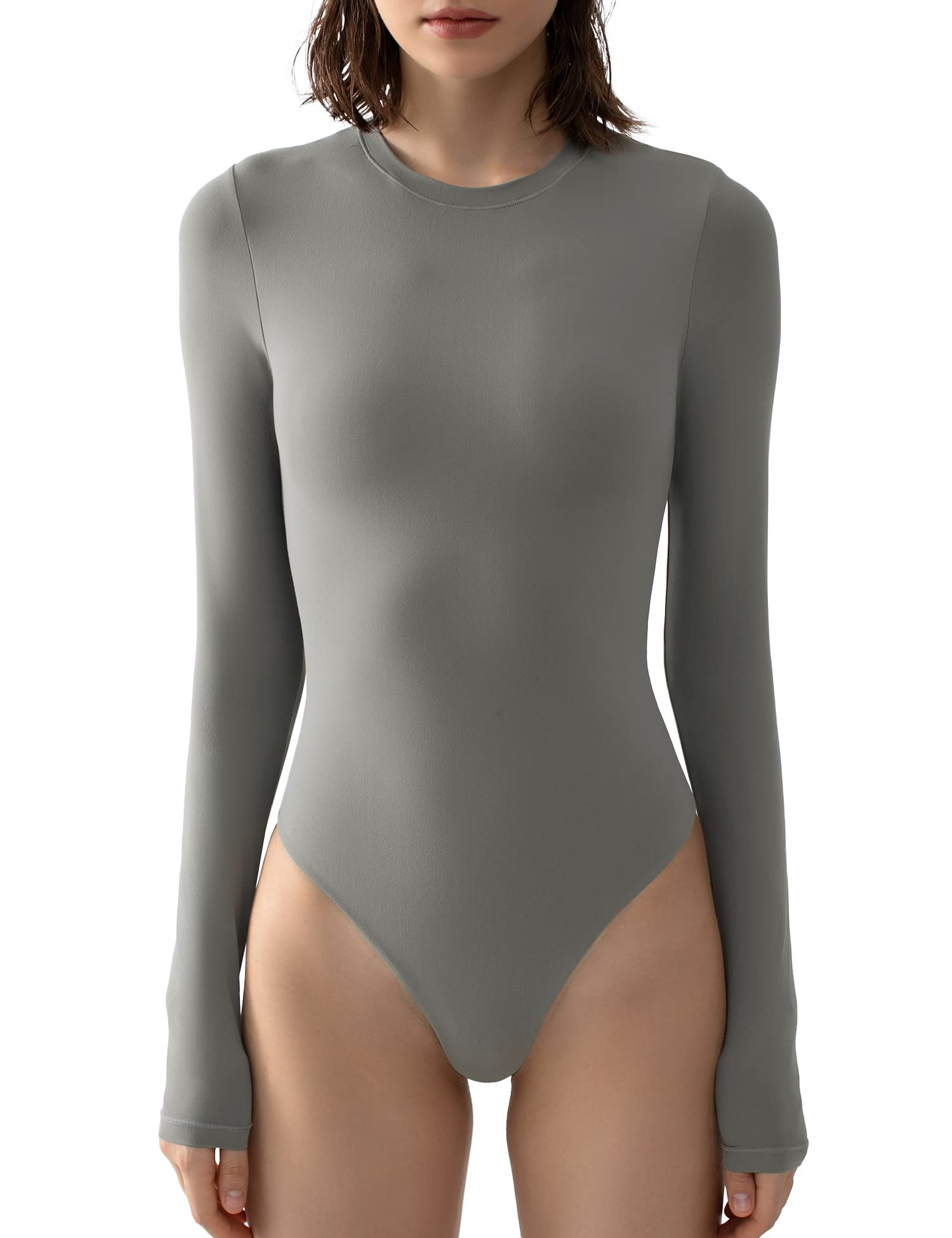pumiey women's crew neck long sleeve bodysuit sexy tops sharp collection