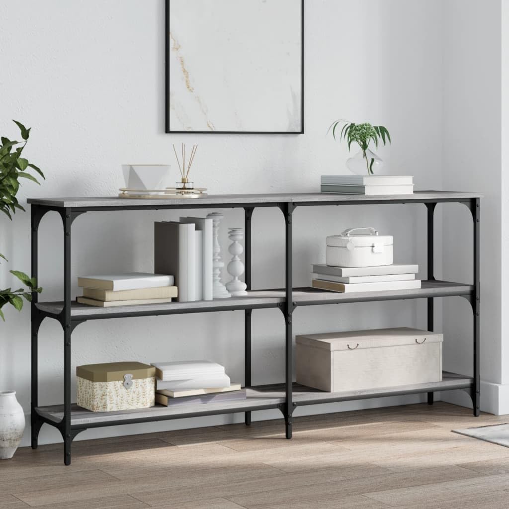 SXZenSpace Console Table 150x29x75 cm Grey Sonoma Engineered Wood & Metal Hallway Slim Side Sofa with Adjustable Feet for Living Room Corridor Bedroom