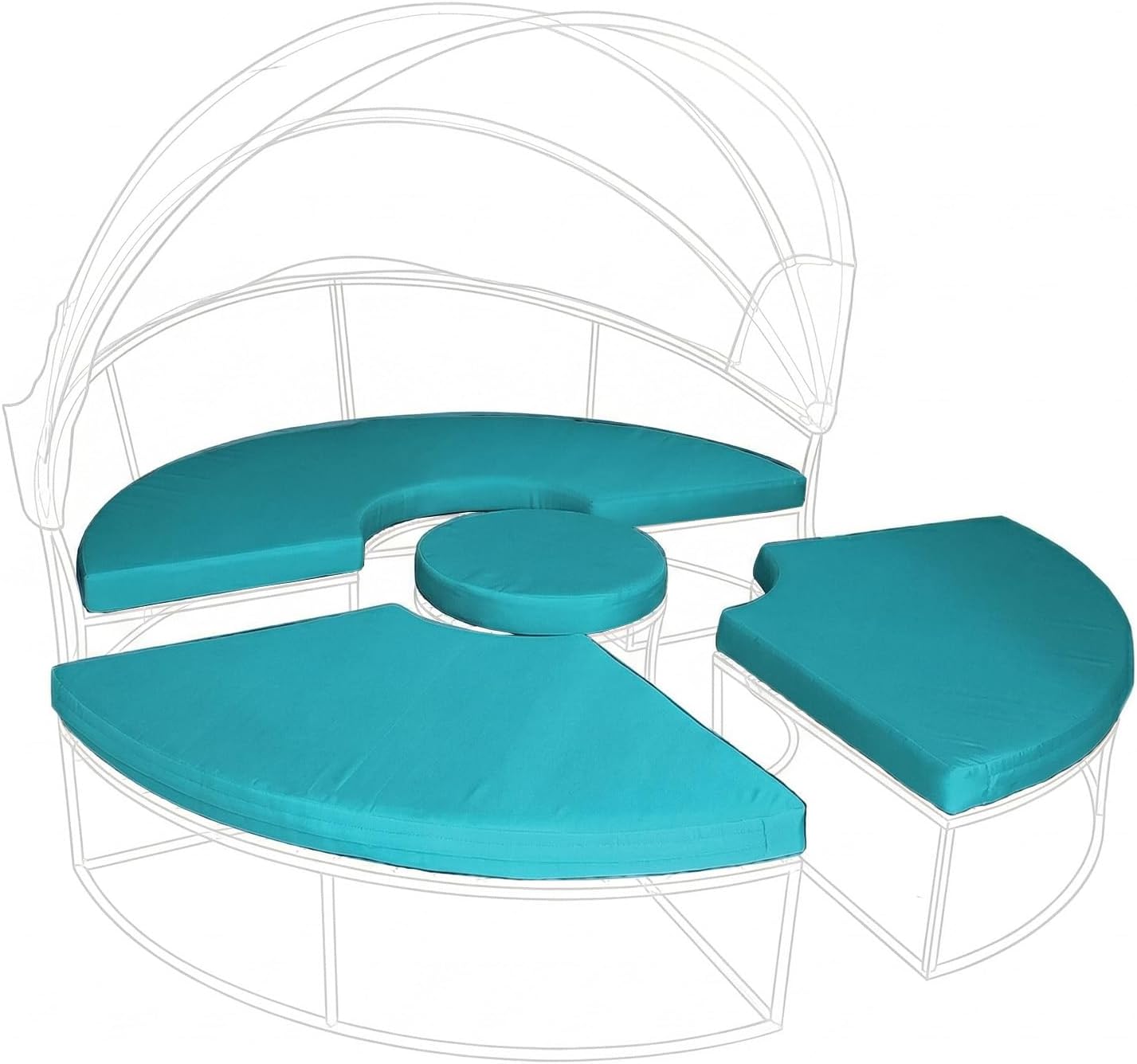 4 Pieces Daybed Cushion Cover 75" Outdoor Patio Replacement Round Daybed Sun Bed Covers with Zipper Water-Resistant Rattan Sectional Sofa Cushion Cover-Shape B (Peacock Blue, 75×75×4")