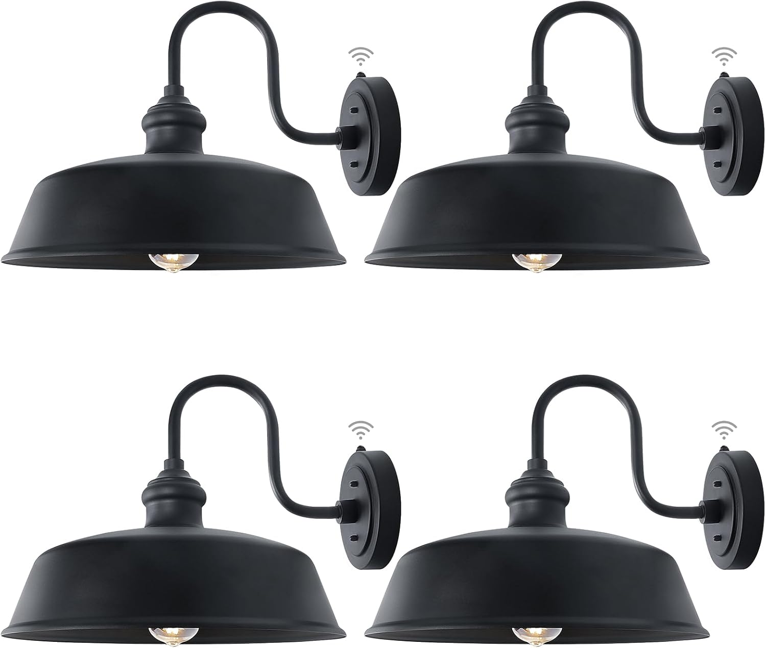 16 Inch Dusk to Dawn Large Outdoor Gooseneck Barn Light Fixture Exterior Black Barn Light with Wall Mount 4 Pack Farmhouse Gooseneck Lighting External Barn Door Light Wall Porch Sconce 16'' Dome