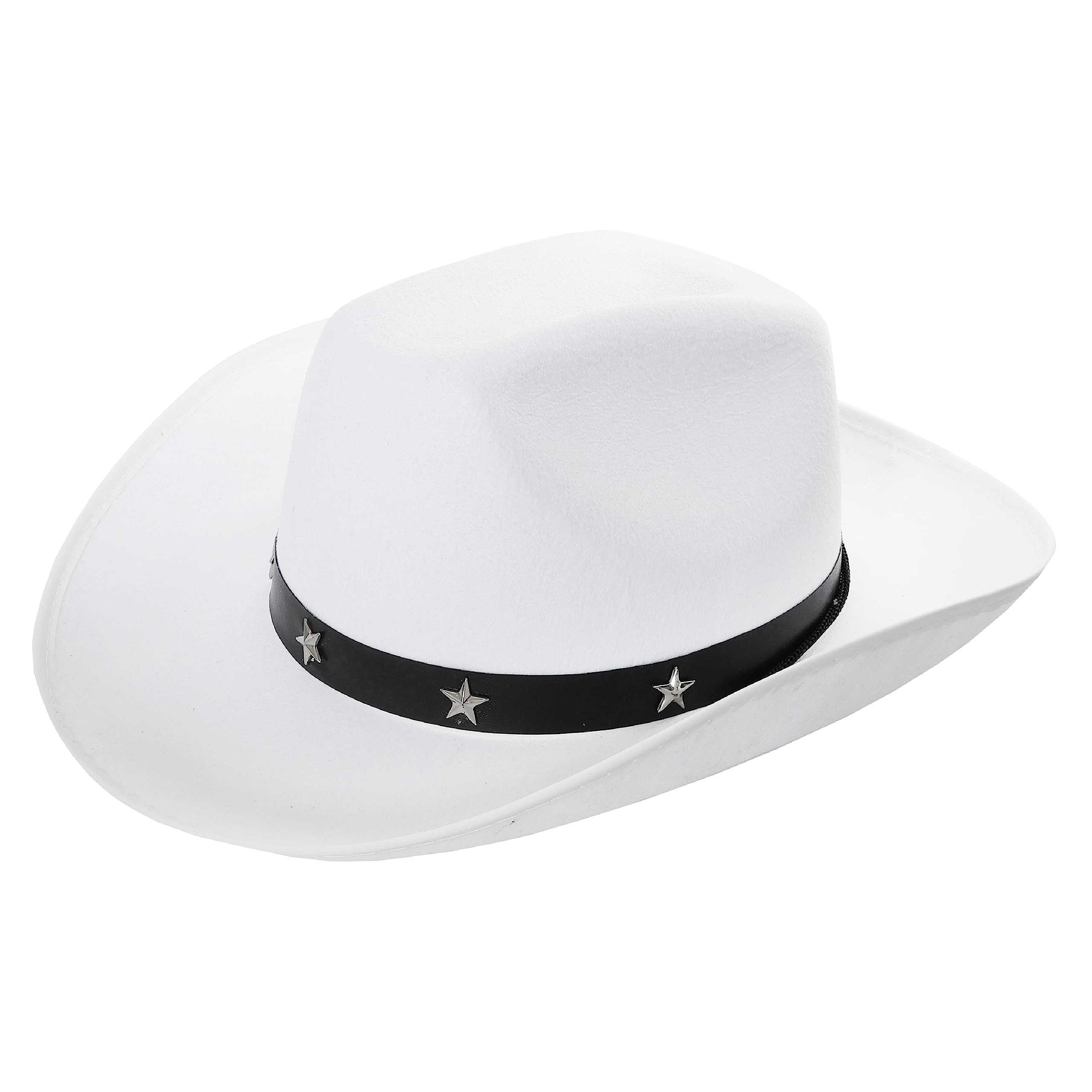 I LOVE FANCY DRESSAdults Star-Studded Cowboy Hat - White Felt Cowboy Hat with Star Studs - Wild West Fancy Dress Costume Accessory