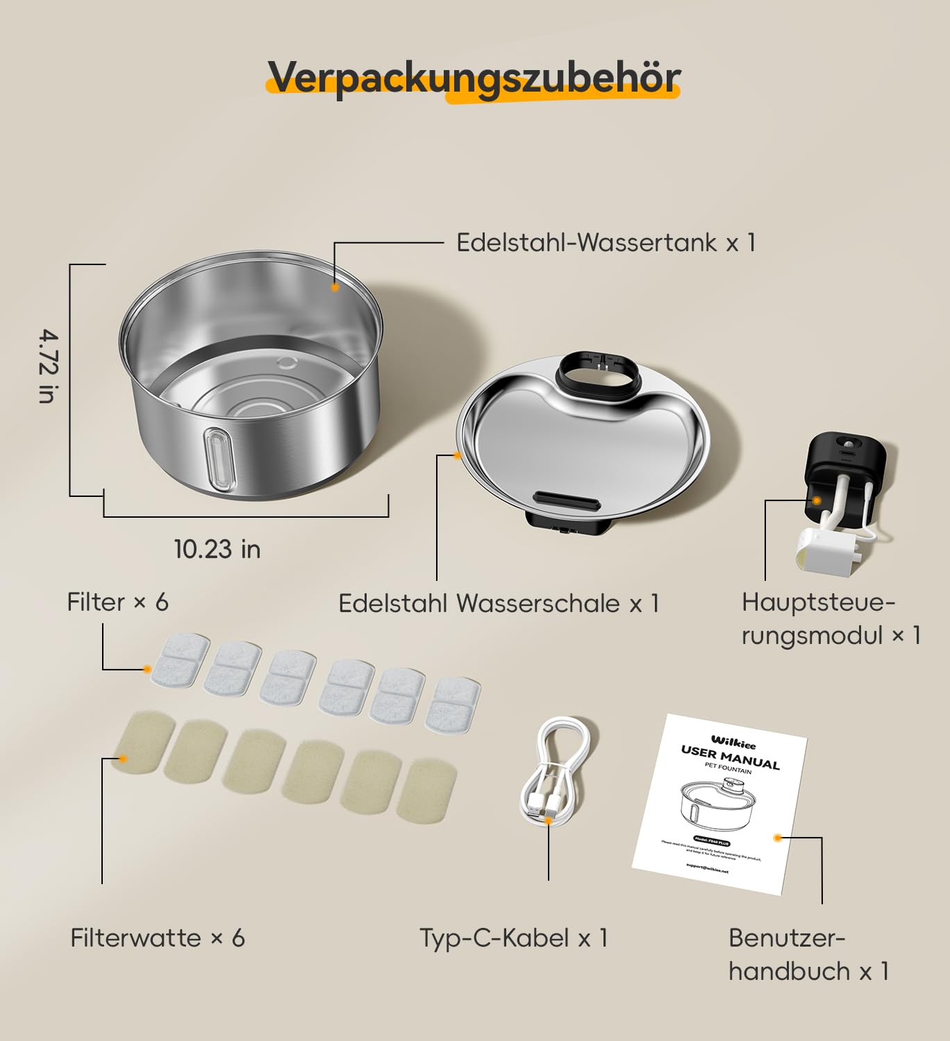 5,5 L Trinkbrunnen für Hunde Katzen Edelstahl Kabellos (6 Filter) | 5000mAh Akku mit bewegungsmelder, leiser Wasserpumpe,Scharzer