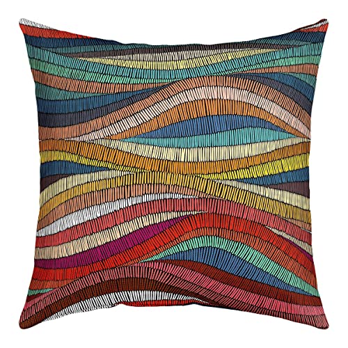 Boho Throw Pillow Cover 24x24 Inch Bohemian Wavy Pillow Cover