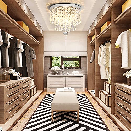 4-Light Mini Crystal Chandelier: Elegant Modern Flush Mount for Bedroom, Dining Room, Living Room, Hallway (E12 Base)