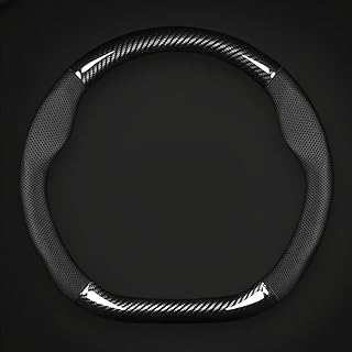 Car Steering Wheel Cover for Women and Men, Premium Carbon Fiber Breathable Leather Car Steering Wheel Cover, Fits Sedans and SUVs with D Shape (Black Fingerprint)