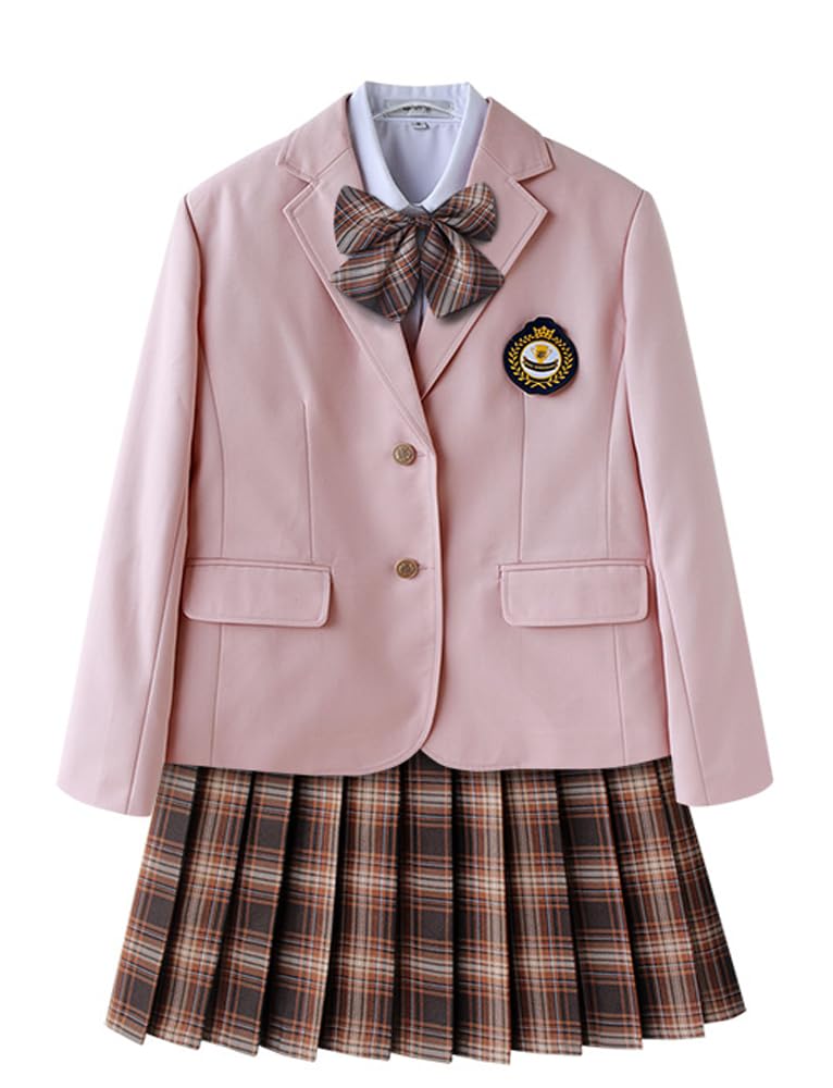 TEDPRBGE Japanese School Uniform Costume Pink Suit Jacket JK Skirt Shirts Uniform Anime Cosplay Costumes for Women (Brown, M)