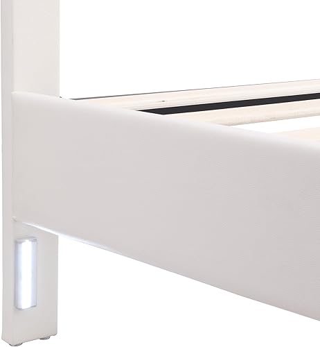 Miniatura 59 de Base de cama flotante tamaño Queen con luces LED y carga USB, marco de cama LED de plataforma tapizada moderna, no necesita somier (blanco-1)