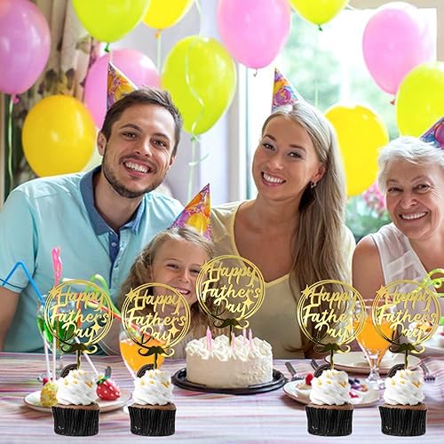 Miniatura 3 de Bejotaa 10 adornos acrílicos para tartas del Día del Padre, decoración de pastel de cumpleaños con purpurina dorada para el Día del Padre,