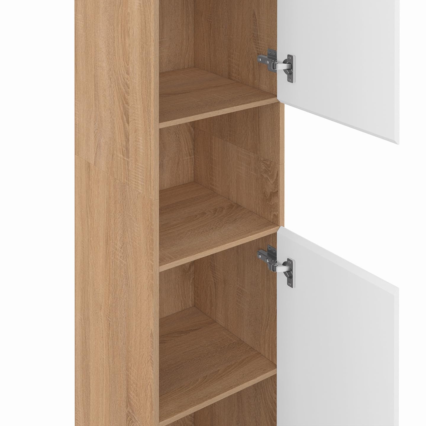 IDMarket - Meuble Colonne Salle de Bain Suspendu TOMI 2 Portes 1 Niche façon hêtre et Blanc