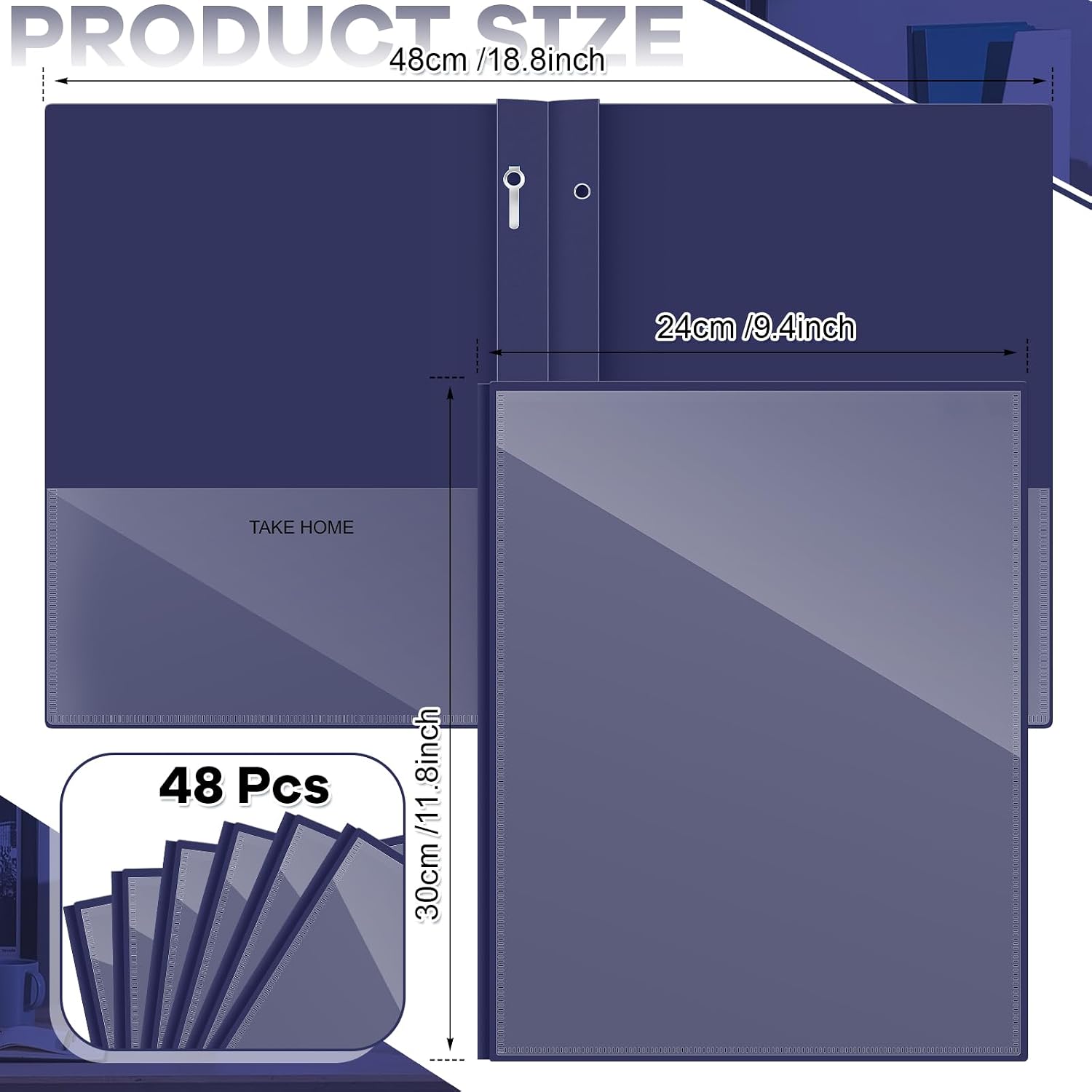 Henoyso 48 Pcs Navy Blue Take Home Plastic Folders with Pocket and 3 Prong image 2