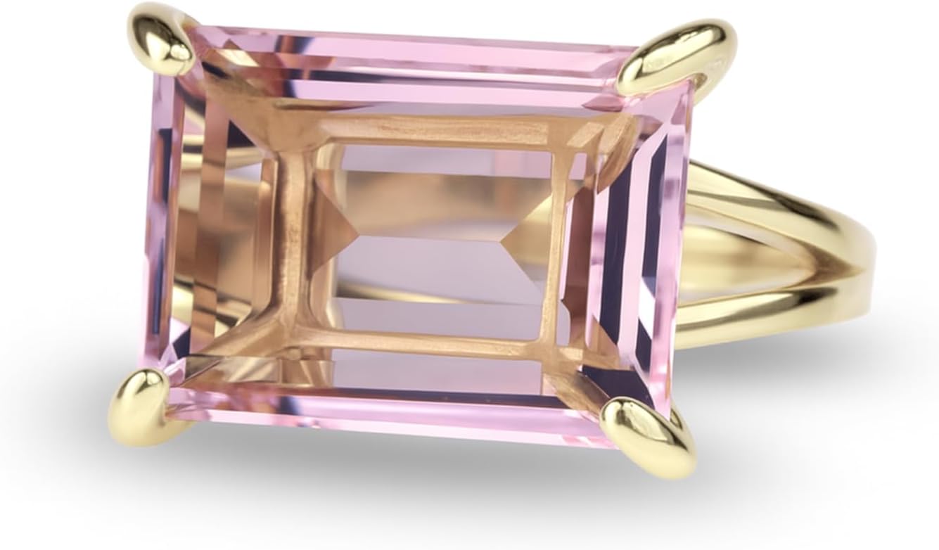 Gold Pink Quartz Ring - Rectangular AA Gemstone - Statement Self Love Ring - Handmade Jewelry for Women