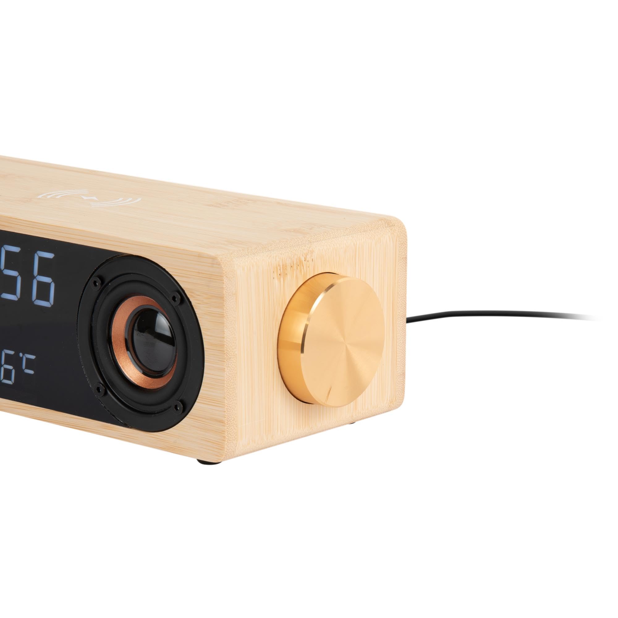 Karlsson Altavoz Bluetooth Radio Reloj despertador con pantalla LED y carga inalámbrica (bambú)