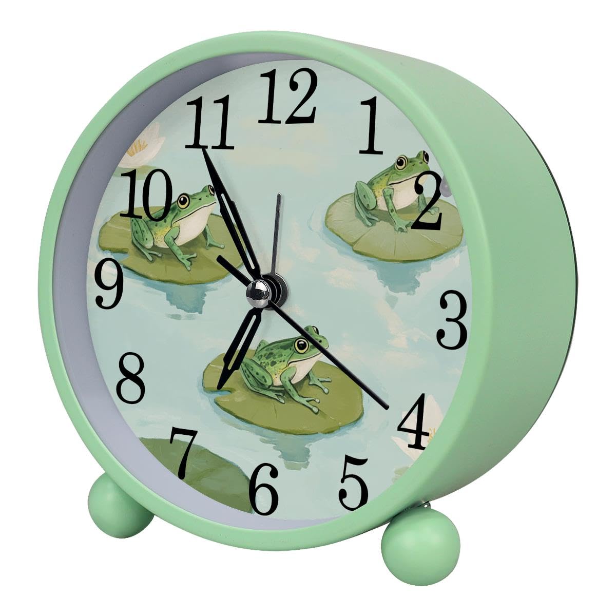 Luoweisi Alarm Clock Frog Lotus, Silent Non-Ticking with Night Light, Round Metal Alarm Clock for Office, Battery Operated, Bedroom, Elderly, Adults, Children, Student Gifts