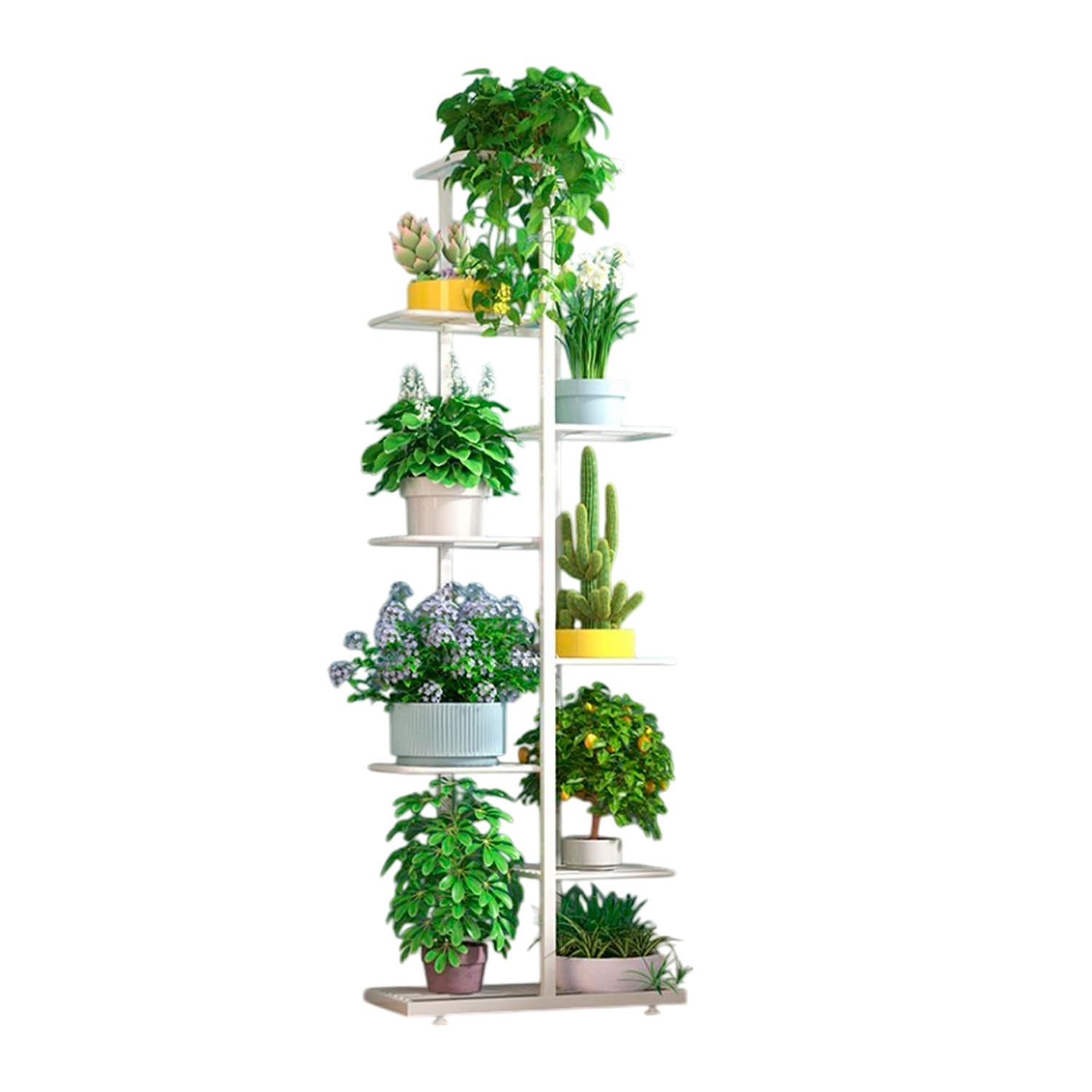 Stojak na Rośliny do Wewnątrz - Kwietnik Stojący Metalowy - 8-poziomowy - Nowoczesny - 142 cm - Biały