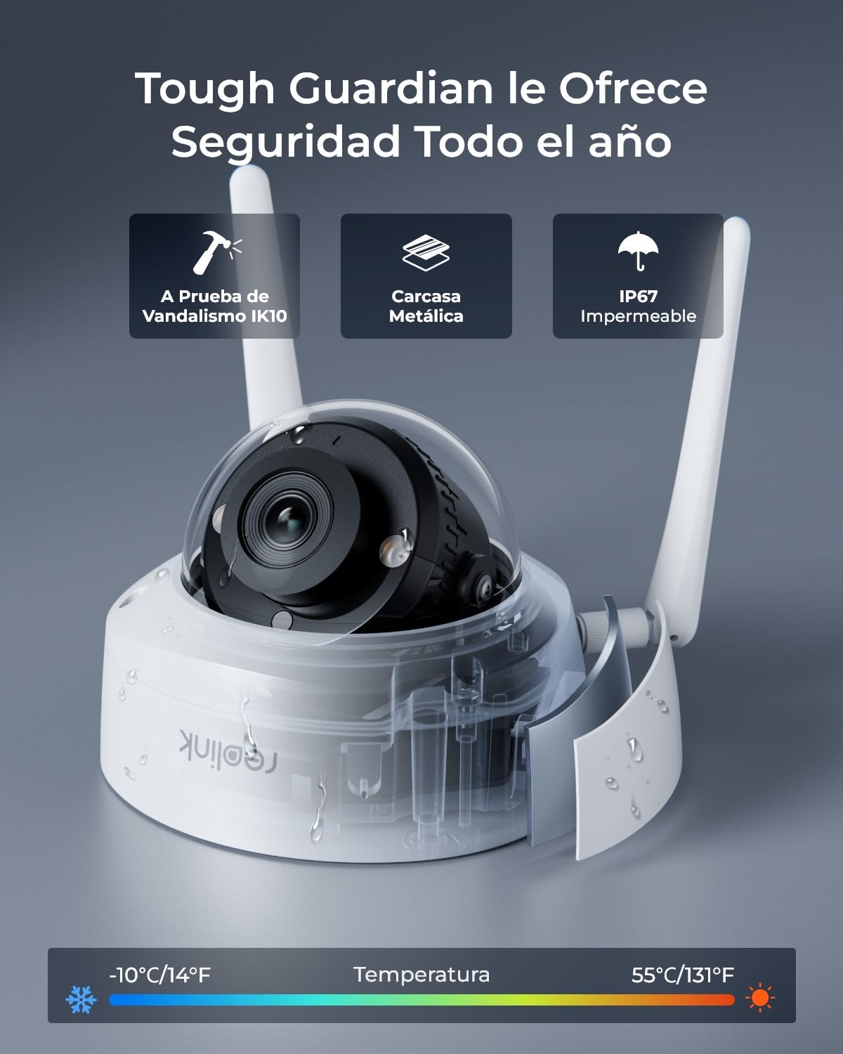 Reolink Camara Vigilancia WiFi Exterior 4K Antivandálica, RLC-840WA | Visión Nocturna Color, WiFi 2,4/5GHz, Detección Personas/Vehículos/Animales, Audio 2 Vías, Sin PT, Impermeable IP67