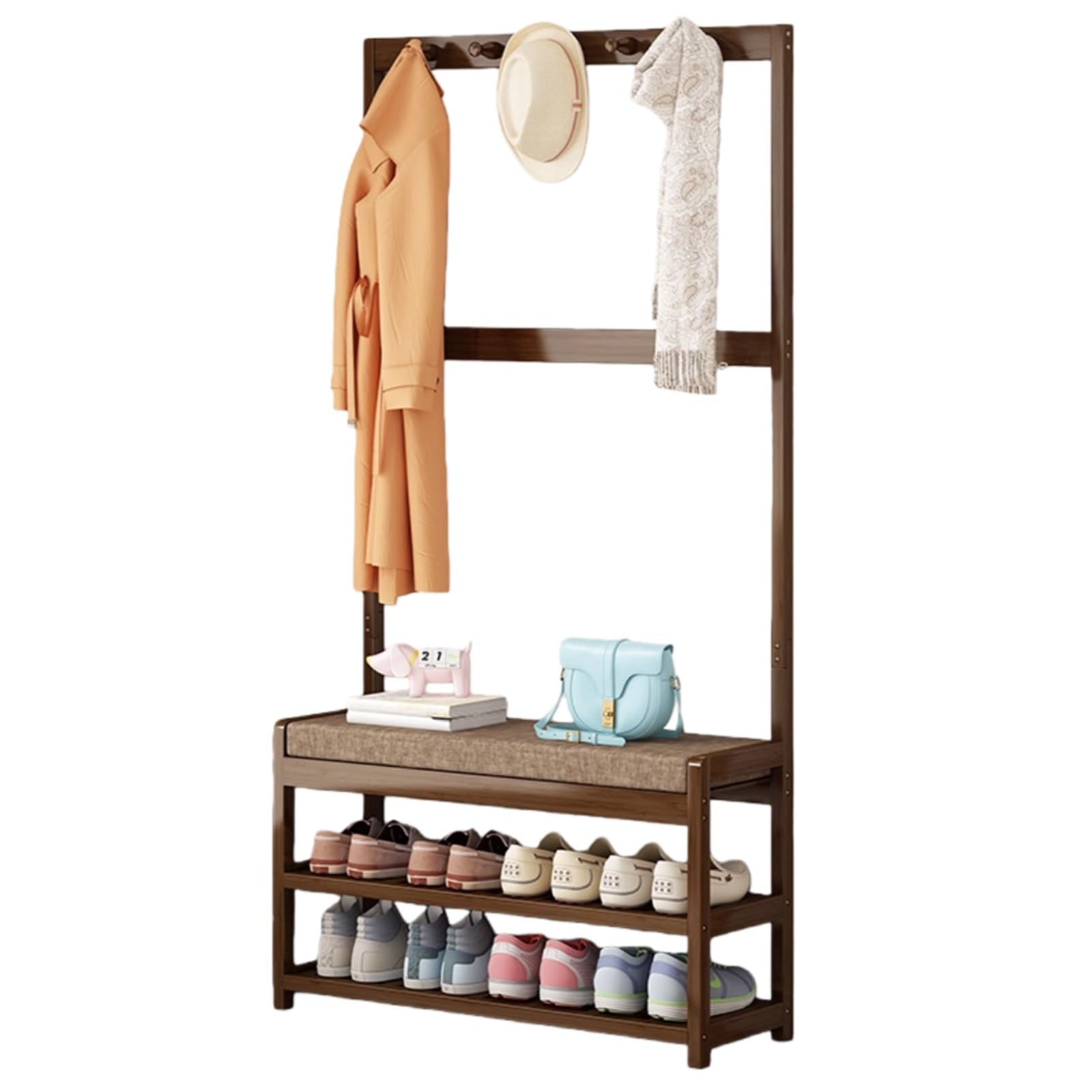 GHFXSCV 3-in-1 Bamboo Coat Rack & Shoe Bench, Freestanding Entryway nizer with Cush, Hall Tree for Apartment, Mudroom & Dorm, 50-90cm Adjustable Sto Solut