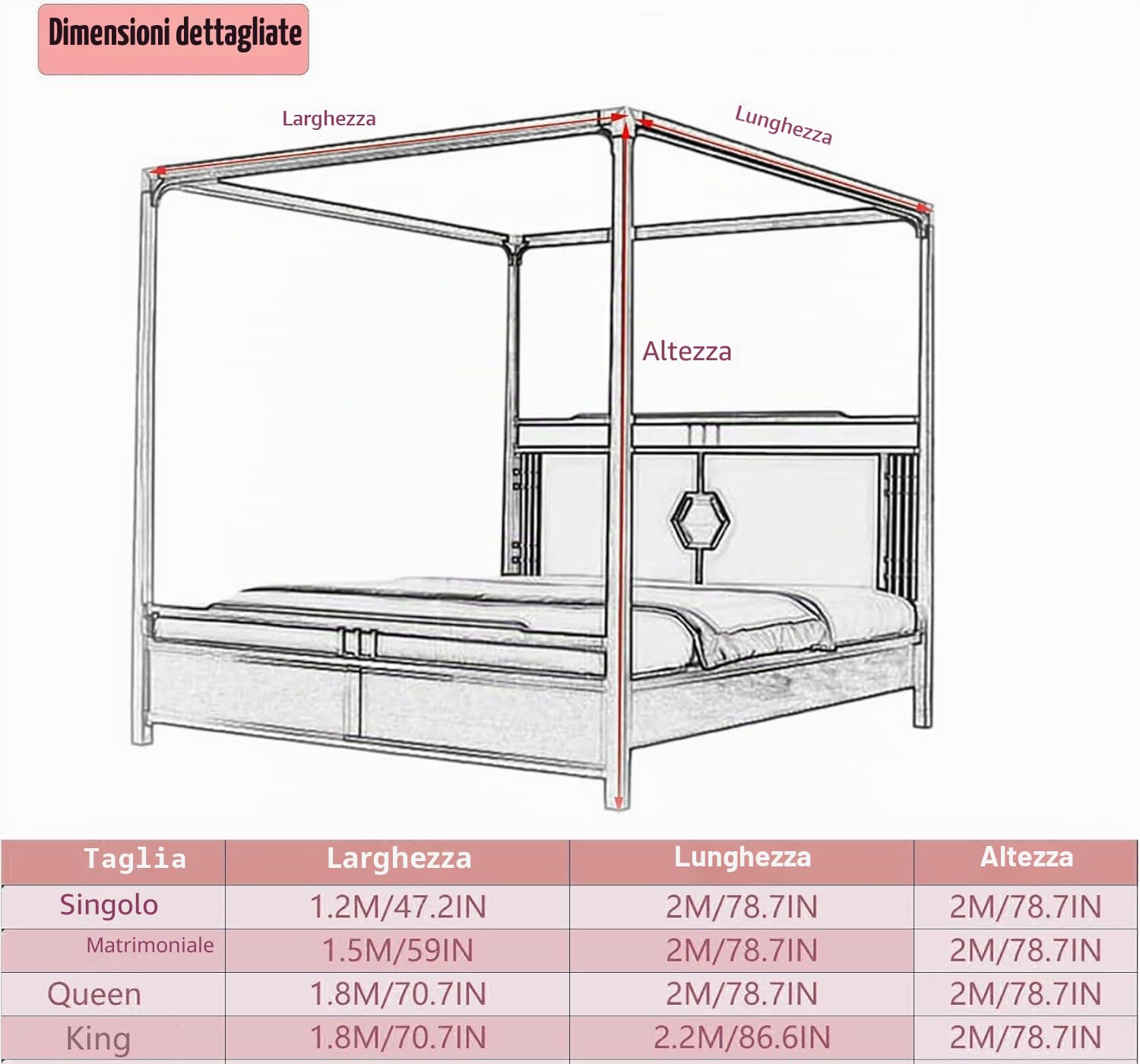 Pali e telaio per baldacchino per letto matrimoniale, supporto angolare per zanzariere ed elegante decorazione a baldacchino per camera da letto (doppio)