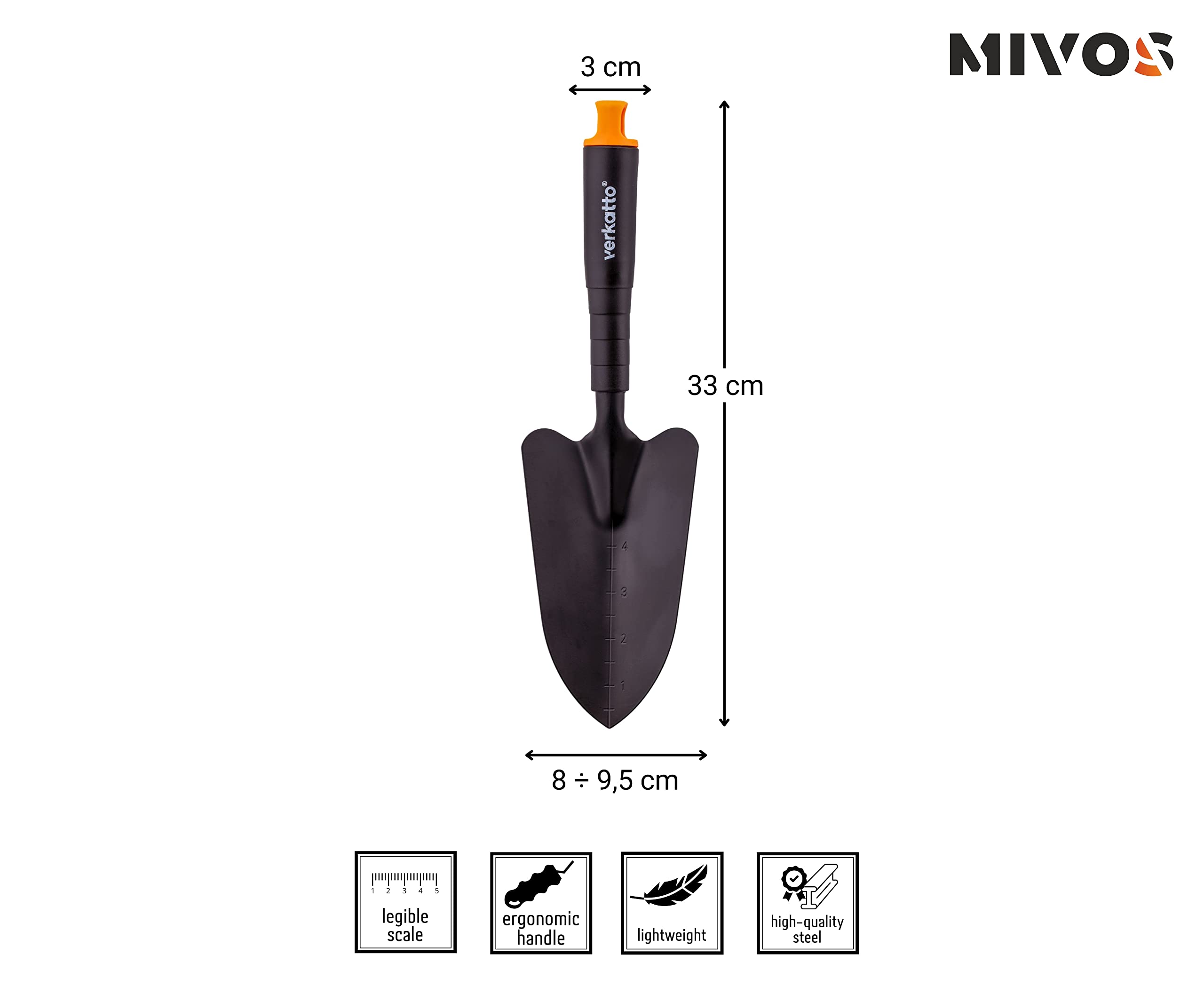 Mivos Set Attrezzi Manuali da Giardino in Acciaio - 3 Pezzi - Piccola Pala - Rastrelli a 5 Denti - Doppia Zappa Tridente - Kit di Strumenti da Giardinaggio per Scavare Diserbo Piantare Piante e Fiori