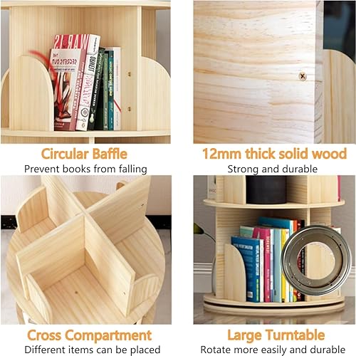 Miniatura 4 de Estantería giratoria de 4 niveles, estante de almacenamiento de 360 grados, estantería de madera para niños, estantes de almacenamiento giratorios,