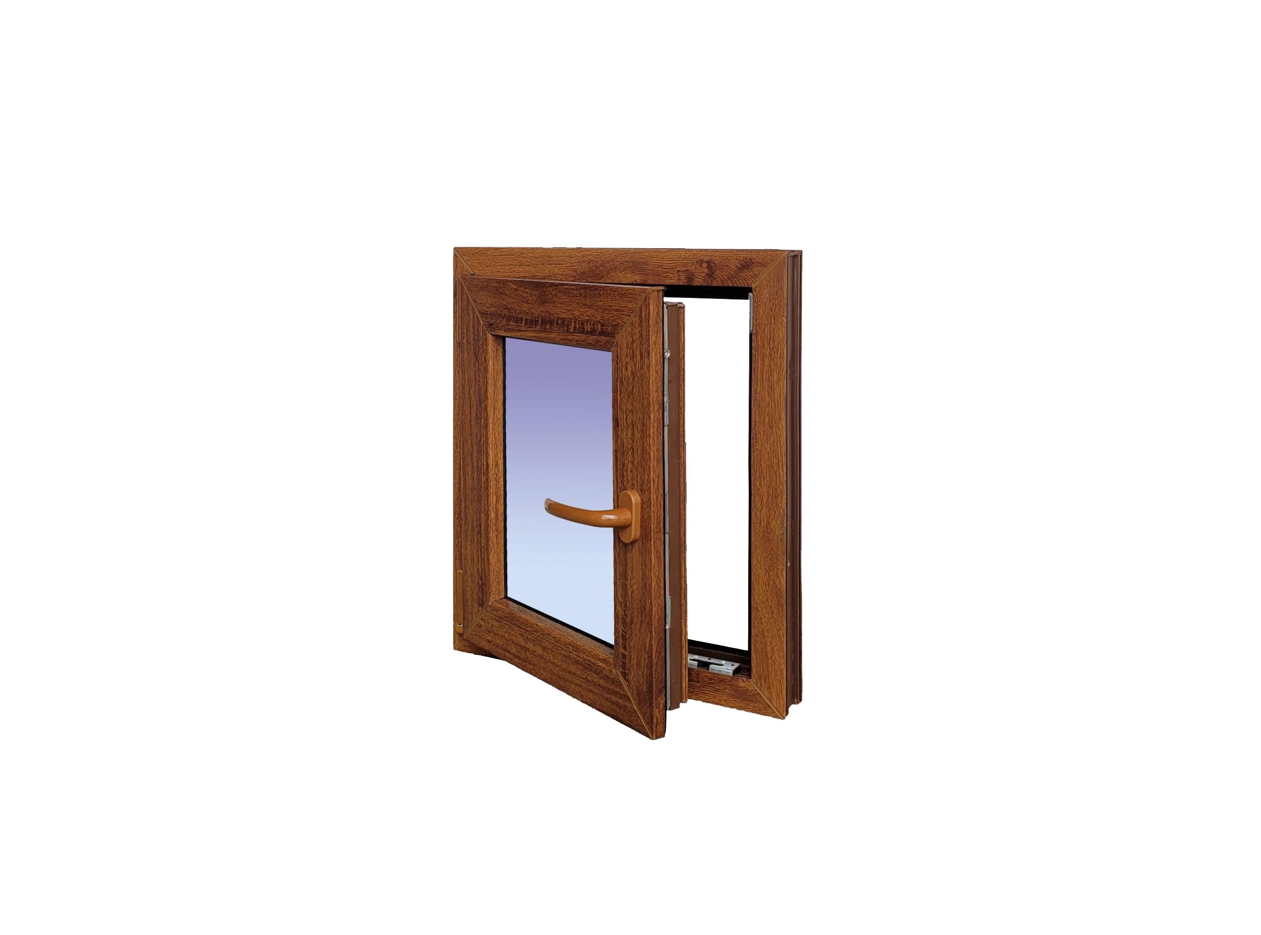 Ventanastock Ventana PVC Roble 500x600 Practicable Oscilobatiente Izquierda 1 hoja con vidrio Carglass (Climalit Mate)