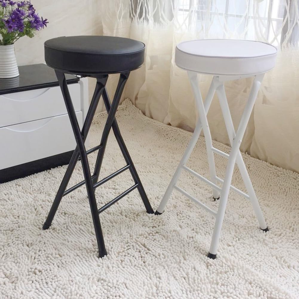 Tabouret de Bar Pliant Portable, 63cm Tabouret Rond sans Dossier, Chaise Haute Rembourrée pour Cuisine/Extérieure/Magasin/Café (Color : Black)