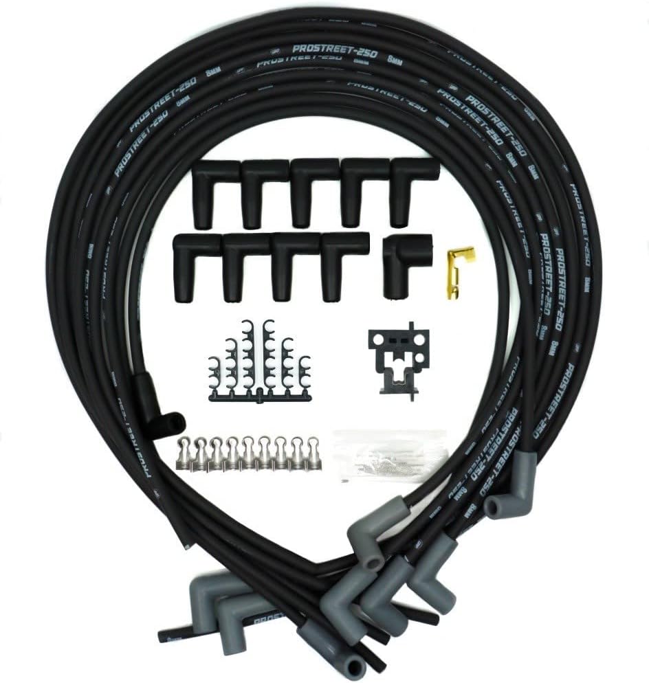UPP - PROSTREET-Black 8mm Silicone High Performance Racing Universal V8 Spark Plug Wire Set-250 ohm Core-90 Degree Boots-Wire Stripper/Crimper Included Fits Chevy and Ford V8 Engines