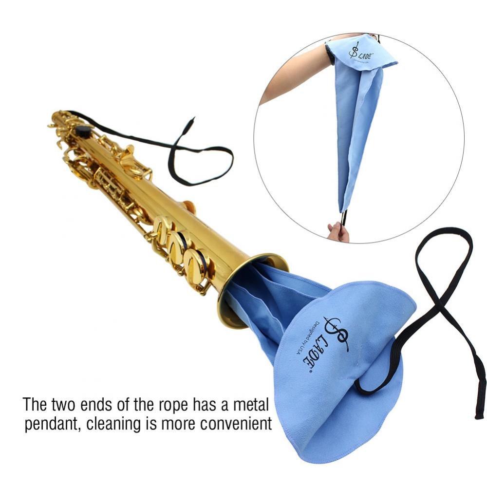 Saxophone Chiffon de nettoyage, fibre outil de chiffon de nettoyage pour le tube de saxophone clarinette flûte(Bleu)