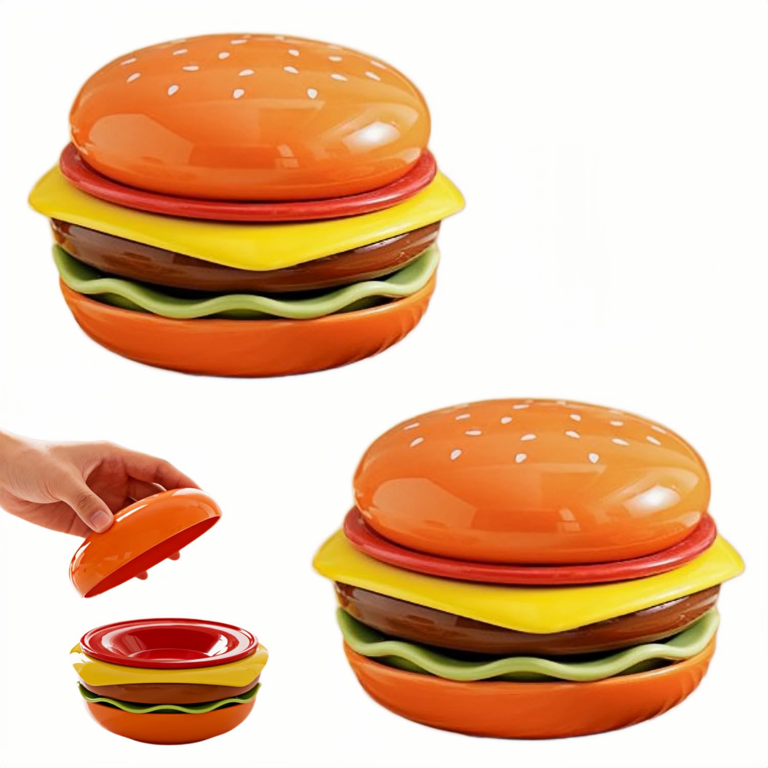 6er Stapelbare Burger Teller Set für BBQ Party und Snacks (Burger 6er Set 2 Stück)