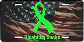Disability Sucks Green Ribbon License Plate 6" X 12" Personalized Funny Aluminum Metal Front License Plates