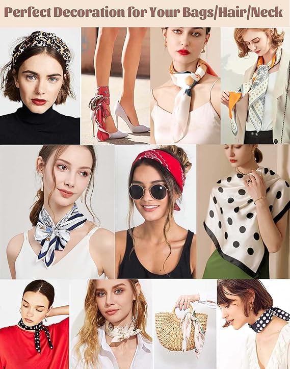 27Inches Hair Bandanas Scarf For Women Lightweight Fashion Neck Silk Satin Head Scarves For Sleeping Handbags Scarf - Image 8