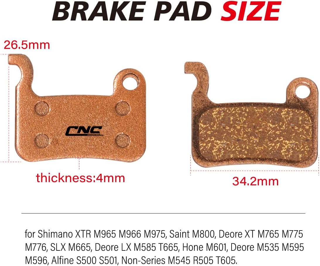 2 Pairs Bicycle Resin Disc Brake Pads for Shimano XT M765 M775 M776 LX M585 XTR M965 M966 M975 SLX M665 T665 Deore M535 M595 M596 Saint Hone Alfine