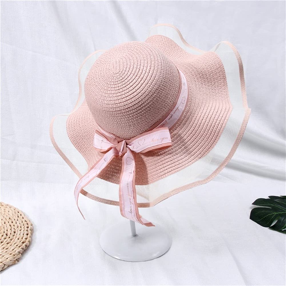Sombrero de Sol de Verano con Lazo de Encaje para Mujer, Sombreros de Paja de ala Ancha Grande, sombrilla, Gorra de Panamá, Sombrero de Playa (Color : D, tamaño : Mcode) (D Mcode)