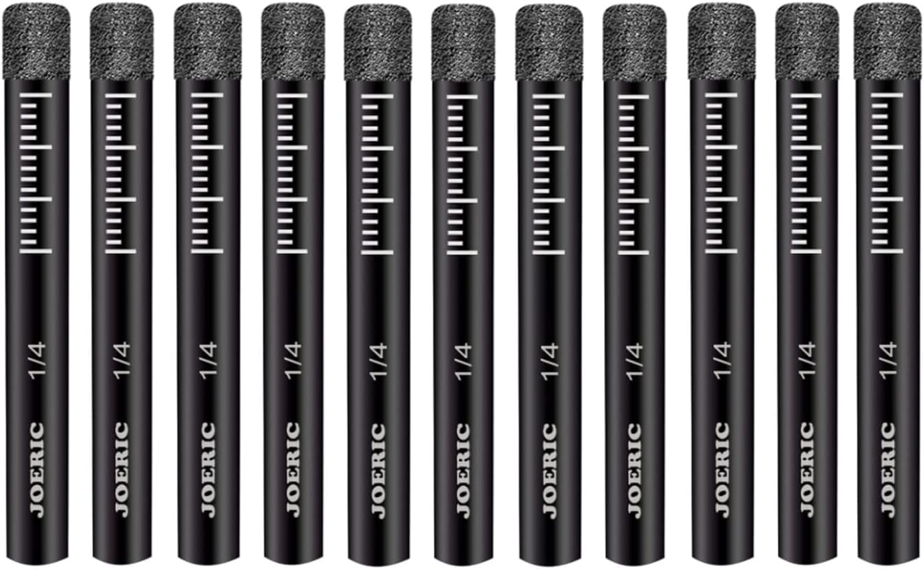 Black 1/4" Dry Diamond Drill Bits Set, 11 PCS 6mm Diamond Core Drill Bit with Storage Bottle for Granite Marble Tile Ceramic Stone Glass Hard Materials (Not for Wood)