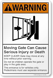 SmartSign 18 x 12 inch “Warning - Moving Gate Can Cause Injury Or Death” Metal Sign, 63 mil Laminated Rustproof Aluminum, Black, White and Orange, Made in USA
