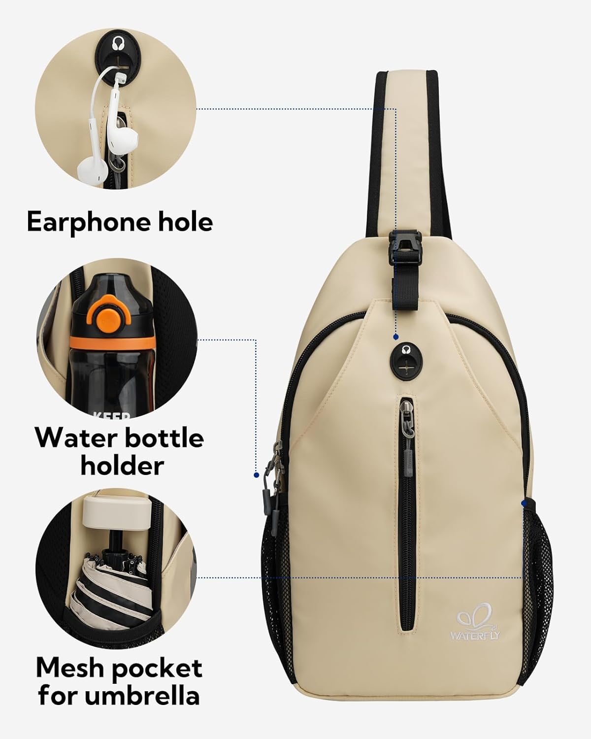 WATERFLY Crossbody Sling Backpack Sling Bag Travel Hiking Chest Bag Daypack - Image 5