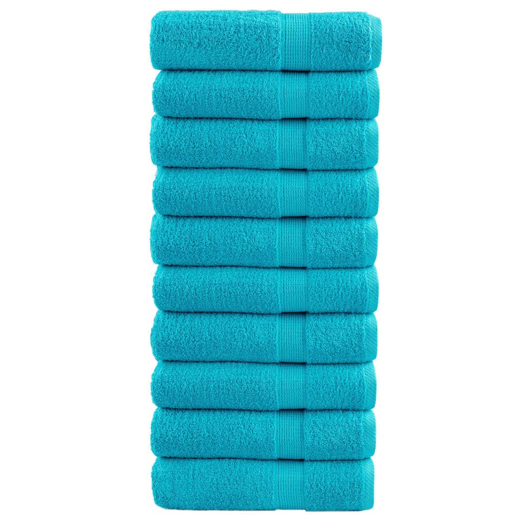 SOLUND Toallas de mano de alta calidad, 10 unidades, turquesa, 50 x 100 cm, 600 g/m², algodón hilado en anillo, absorbentes y suaves, con práctico gancho para colgar, uso versátil