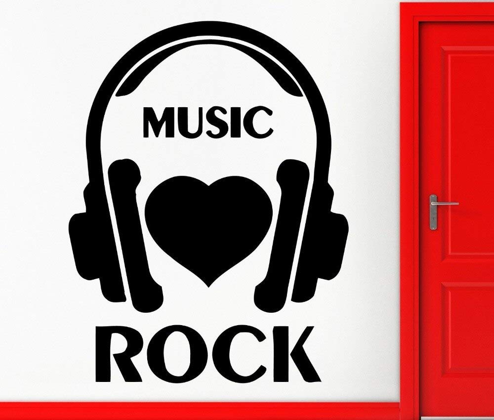 Gadgets Wrap Wall Stickers Vinyl Decal I Love Rock Music Headphones Rock`N`Roll Decor, Ag20-Drp-3784