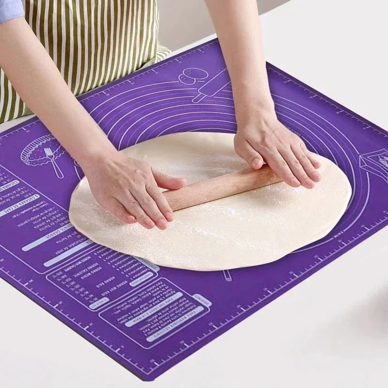 Hemasa Silicone Pastry Mat with Measurements, 60 x 45 cm, Pink, Non-Stick Baking Surface with Guidelines (Purple)