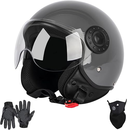 Casco de motocicleta de cara abierta para adultos, 34 retro Vespa aprobado por el DOT, con visera, casco vintage de media cara, casco de motocicleta