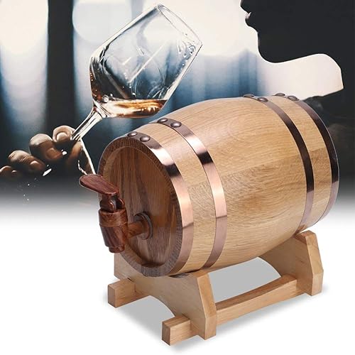 Miniatura 2 de Barril de barril de vino de madera, 1L Mini portátil de roble para el hogar, color madera con cerveza dorada Bourbon Tequila RumHoop