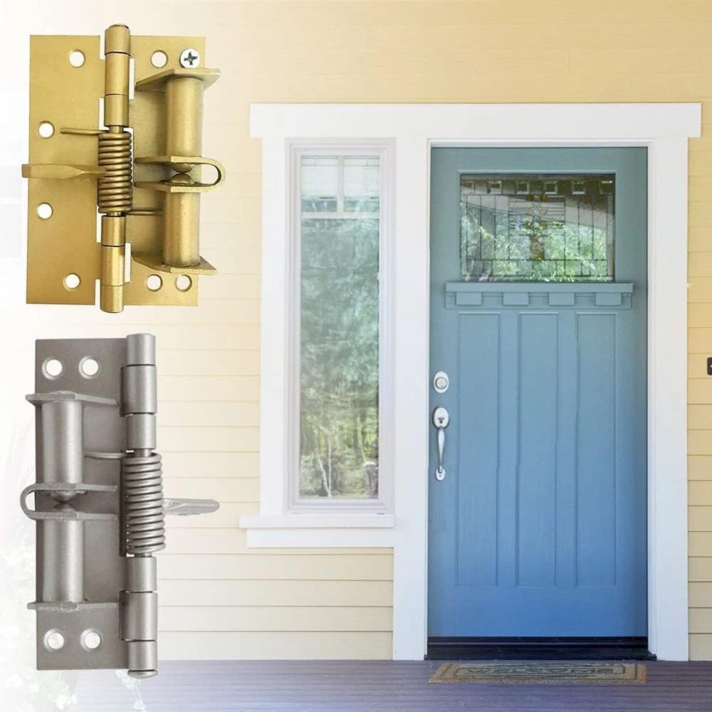 2 Pcs 4 Inches Automatic Door Hinge,Self-Closing Door Hinges,Heavy Duty Spring Door Hinge,Automatic Self Closing Door Hinges,90 Degree Door Stopper(Brushed Silver)