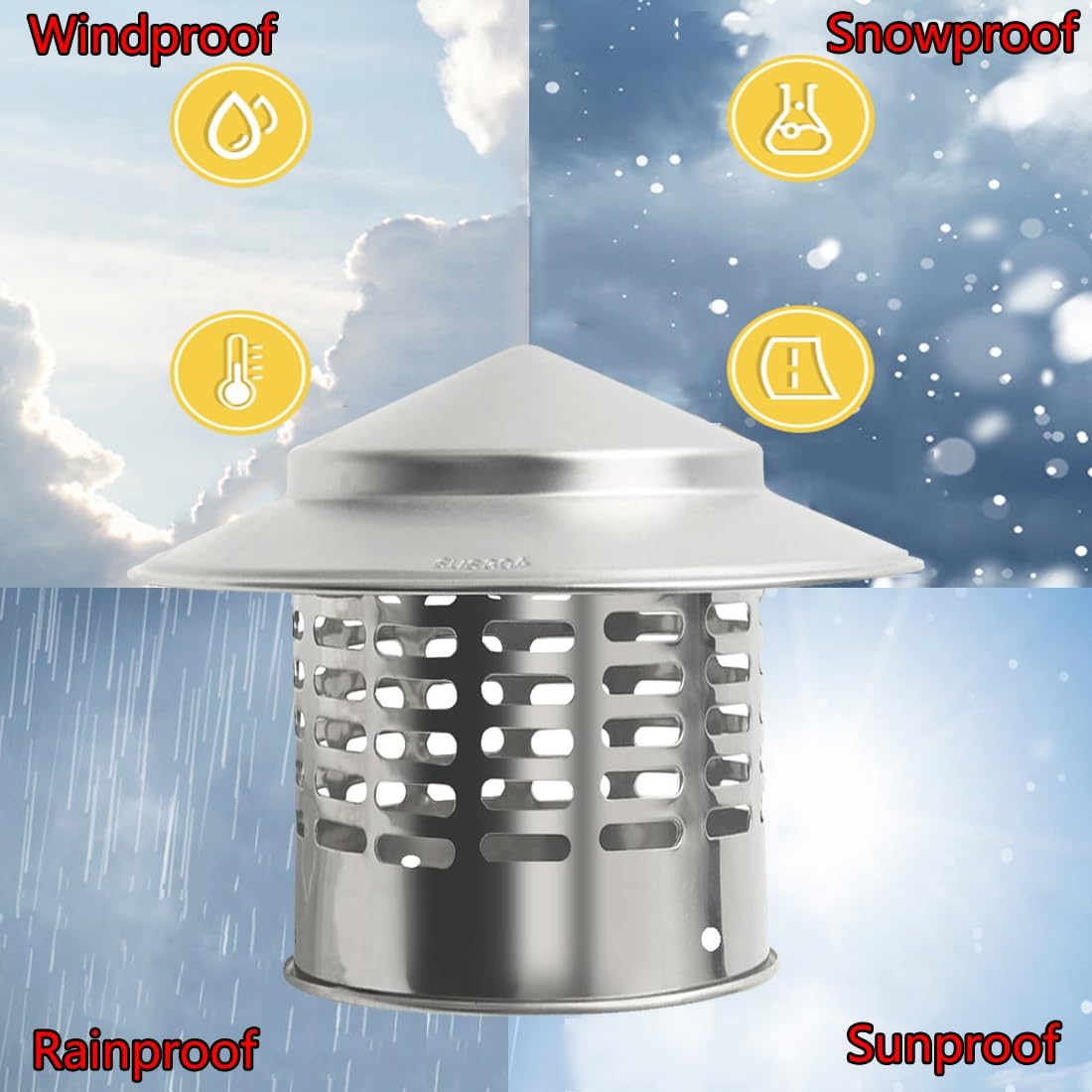 110 Mm/160 Mm/200 Mm/250 Mm/300 Mm Tapa Para Chimenea De Acero Inoxidable 304, Sombrero De Ventilación Chino, Sombrerete De Nieve De Lluvia, Protector De Pájaro Para Chimenea(250 mm-9.8 in)