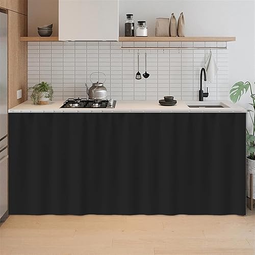 SK Studio Cortinas cortas para cocina, cortina de privacidad para armario, a prueba de polvo, cortina de puerta para armario, almacenamiento, negro,